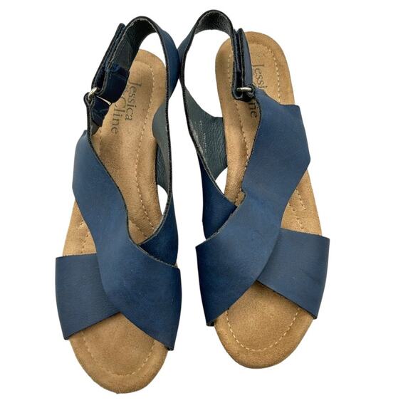 Jessica Cline Women's Leather Dreamer Cross-Strap Cork Wedge Sandals Size 8.5M - Picture 3 of 12